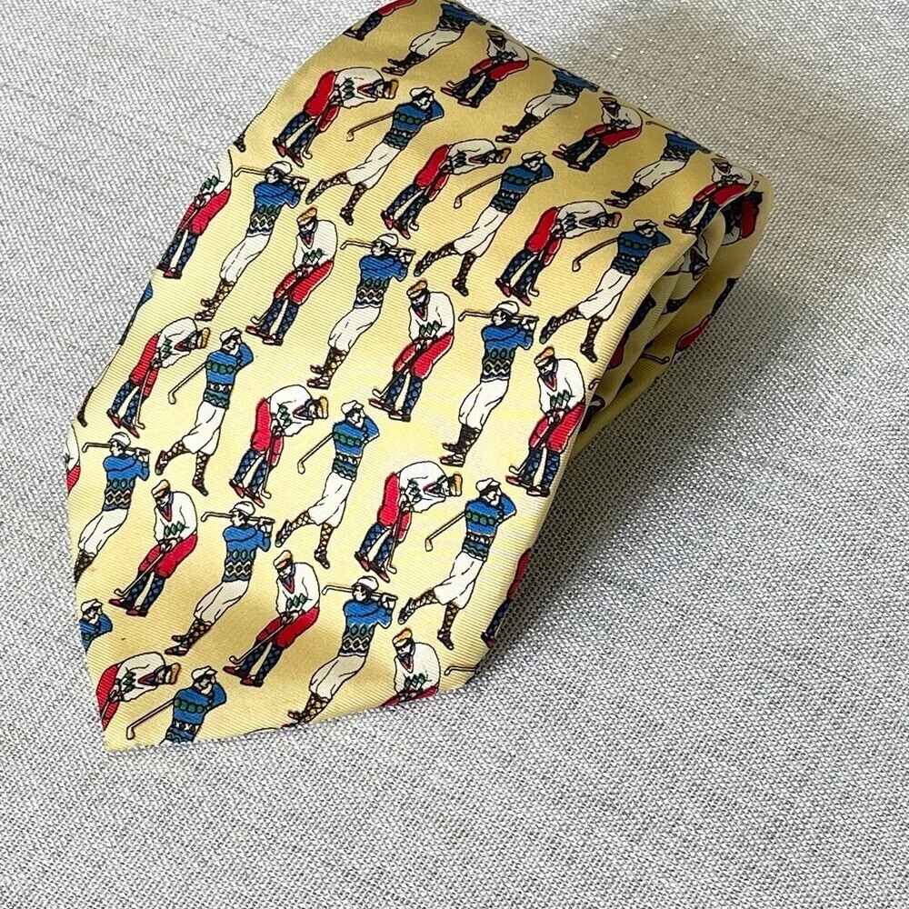 Vintage 80s Necktie Golf Themed Silk Tie Men's Van Heusen
